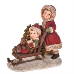Bambini C/Slittino Rosso h 15 cm