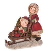 Bambini C/Slittino Rosso h 15 cm