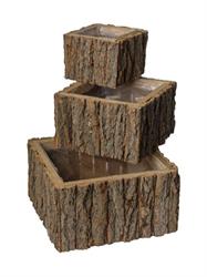 S/3 Cesto Quadro Corteccia Naturale Gr. h 14 l 25x25