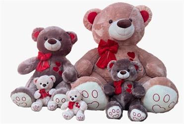 Peluche Orso C/Fiocco E Cuori h 18 cm