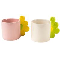 Vasetto Ceramica C/Manico Fiore Assortito h 14 cm Ø 13 cm