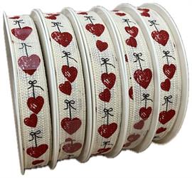 Nastro Lino ST Cuore Rosso h 1.5 cm l 20 mt