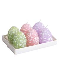 Candela Uovo Decoro Floreale x6 Assortito Rosa h 6 cm Ø 5 cm