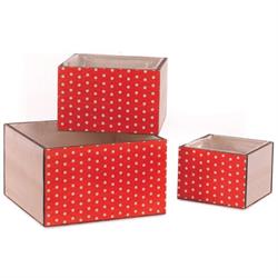 S/3 Cassetta Pois Rosso Gr h 15 cm l 25x25 cm