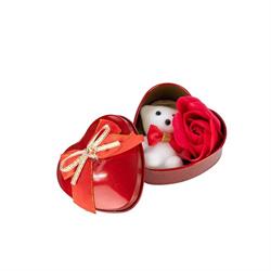 Scatola Cuore C/Rose E Orsetto h 3.5 cm l 7x7 cm