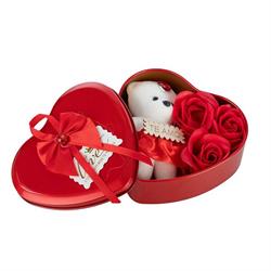 Scatola Cuore C/Rose E Orsetto h 4 cm l 12x12 cm