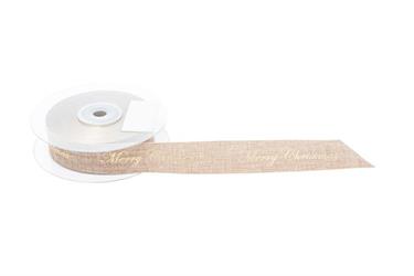 Nastro Merry Xmas Naturale h 2.5 cm l 20 mt