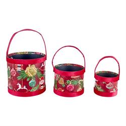 S/3 Cesto C/Manico ST Natale h 22 cm Ø 24 cm