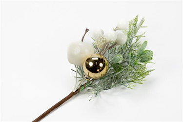 Pick C/Bacche Mela E Sfera Natale Bianco h 22 cm
