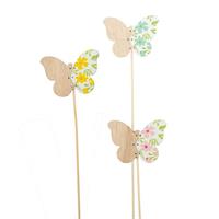 S/12 Stecco Farfalla Legno Col. Mix h 35 cm l 7x5.5 cm