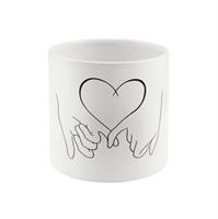 Cilindro Ceramica Cuore In Mani Bianco h 13 cm Ø 13 cm