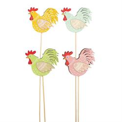 S/12 Stecco Gallina Legno Col. Mix h 35 cm Ø 8 cm