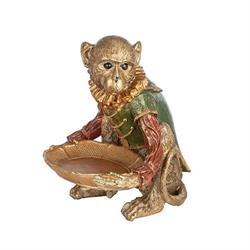Scimmia C/Vassoio Resina Oro h 30 cm l 24x26 cm