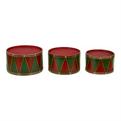 S/3 Contenitore Tamburo Legno Rosso h 14 cm Ø 24 cm