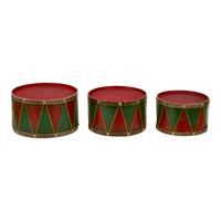 S/3 Contenitore Tamburo Legno Rosso h 14 cm Ø 24 cm