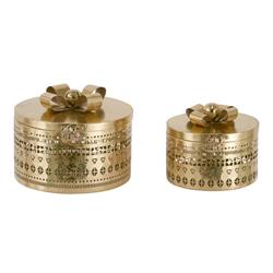 S/2 Scatola Regalo Metallo Oro h 17.5 l 24.5x23 cm