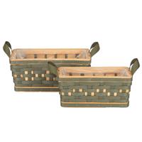 S/2 Cesto Legno Rettangolare C/Manici h 13.5 cm l 32x16 cm