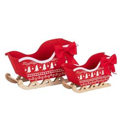 S/2 Slitta Feltro/Legno Rosso h 15 cm l 25.5x11 cm