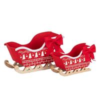 S/2 Slitta Feltro/Legno Rosso h 15 cm l 25.5x11 cm