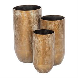 S/3 Vaso Metallo Oro Pic. h 48 cm Ø 25 cm Gr. h 68 cm Ø 35 cm