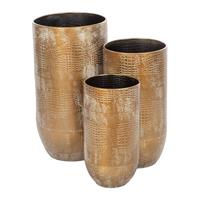 S/3 Vaso Metallo Oro Pic. h 48 cm Ø 25 cm Gr. h 68 cm Ø 35 cm