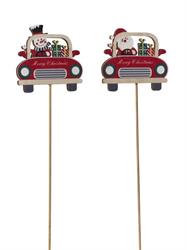 S/12 Stecco Macchina Legno Babbo/Pupazzo h 35 cm