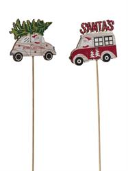 S/12 Stecco Macchina Legno Santa's Assortito h 35 cm