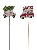 S/12 Stecco Macchina Legno Santa's Assortito h 35 cm