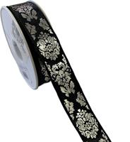 Nastro Tessuto Feuillage Baroque ST Nero h 2.5 cm l 20 mt
